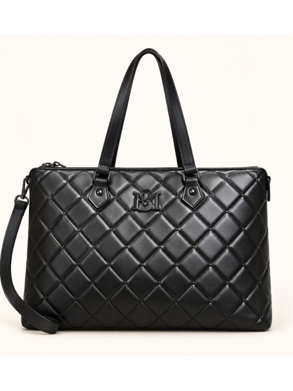 Badgley Mischka BMH-103 Black Quilted Tote Bag with Crossbody Strap One Size NWT